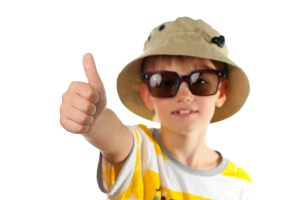 The funny little boy in sun glasses close up isolated — Stock Photo, Image