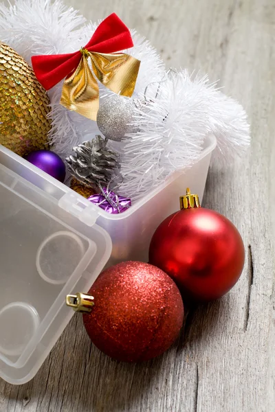 Little New year tree toys in the box — Stock Photo, Image