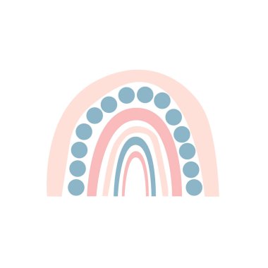 Çocuklar için beyaz arkaplanda karikatür İskandinav tarzında şirin Vector gökkuşağı çizimi.