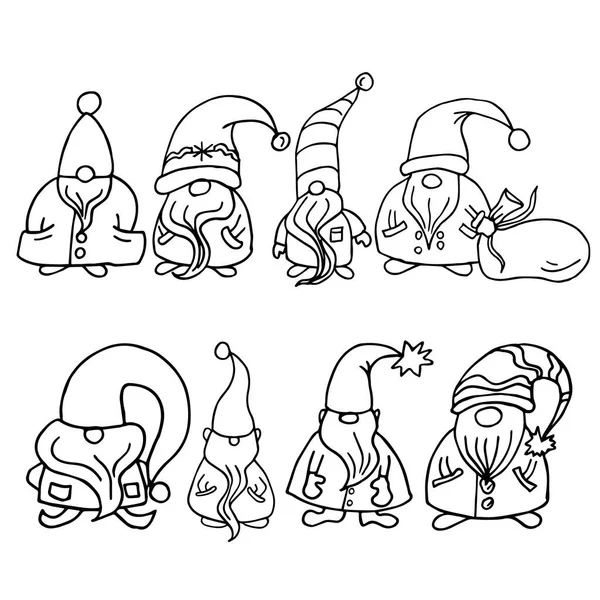 Set Vector Christmas Gnomes Doodle Scandinavian Gnomes White Background Royalty Free Stock Illustrations