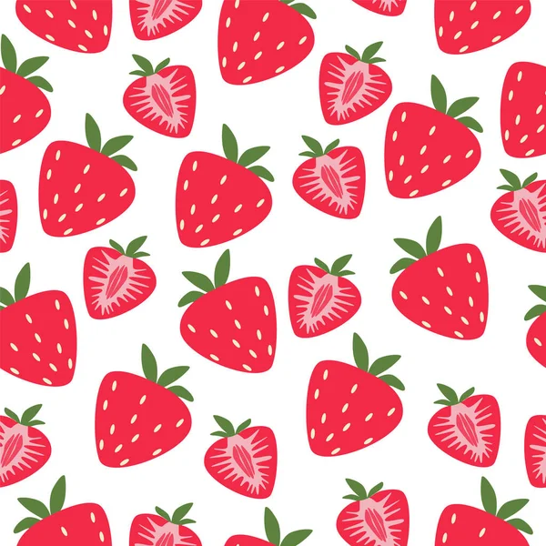 Vector Pattern Whole Cut Ripe Red Strawberries Different Sizes White Vector Graphics