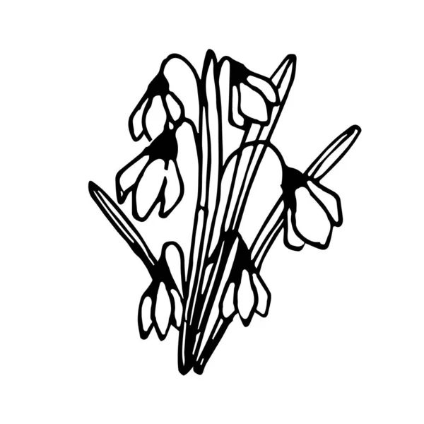 Snösläpp Bush Doodle Illustration Snöfall Vit Bakgrund Isolerad — Stock vektor