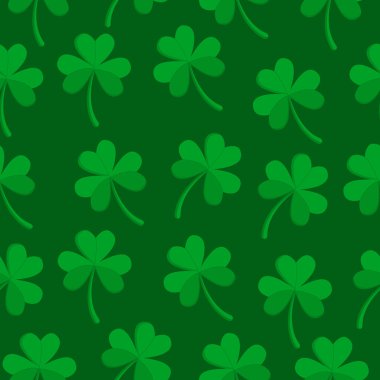 Yeşil arka planda yonca deseni. Bu model Aziz Patrick Günü, tekstil, perdeler, duvar kâğıdı gibi mevsimsel tasarımlarda kullanılabilir.