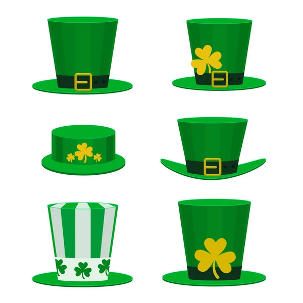 Vector Set Hats Patrick Day Collection Green Hats Holiday Can — Stock Vector