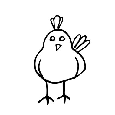 Doodle kuşu beyaz arka planda izole edilmiş. Karikatür tarzında taşıyıcı kuş Paskalya, çocuk boyama kitabı, kitap, tekstil için mevsimsel tasarımlarda kullanılabilir.