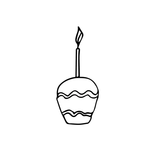 Doodle Ist Ein Kleiner Cupcake Mit Einer Kerze Osterkuchen Vektor — Stockvektor