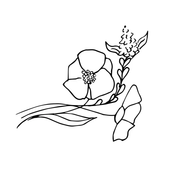 Цветы Травами Листьями Виде Бутоньерки Белом Фоне Изолированы — стоковый вектор
