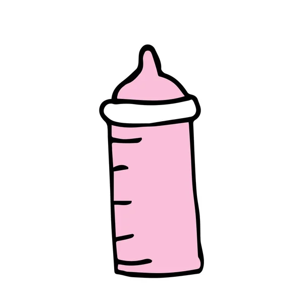Baby Fles Roze Kleur Voor Pasgeboren Baby Witte Achtergrond — Stockvector