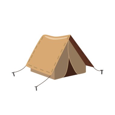 Beyaz arkaplanda kahverengi renkli gerçekçi vektör karikatür çadırı