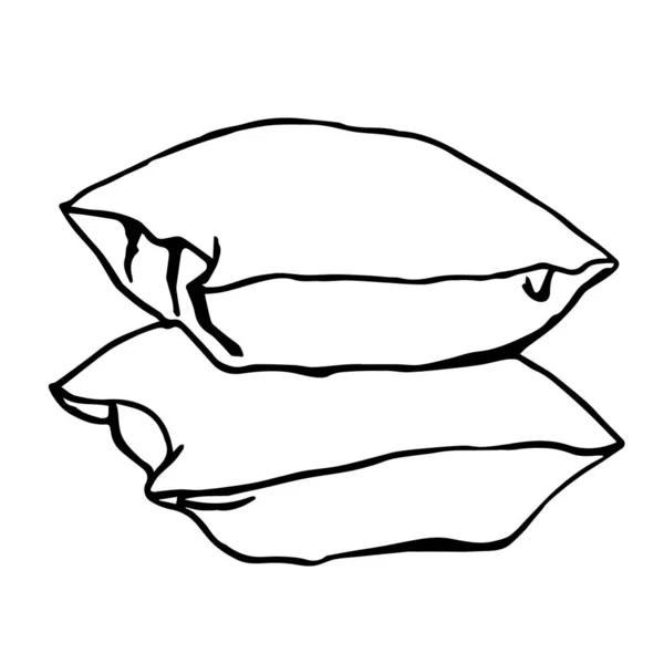 Doodle Illustration Von Zwei Kissen Gestapelt Einem Haufen Auf Weißem — Stockvektor