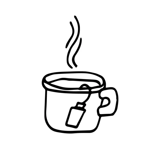 Doodle Mug Tea Bag Boiling Water — Stock Vector