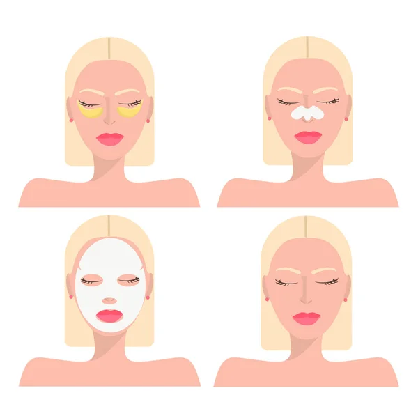 Vector Set Facial Care Image Blonde Girls Short Hair Face — Stock Vector