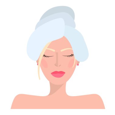 Kaplıca ameliyatından sonra kafasında havlu olan sarışının vektör yüzü.