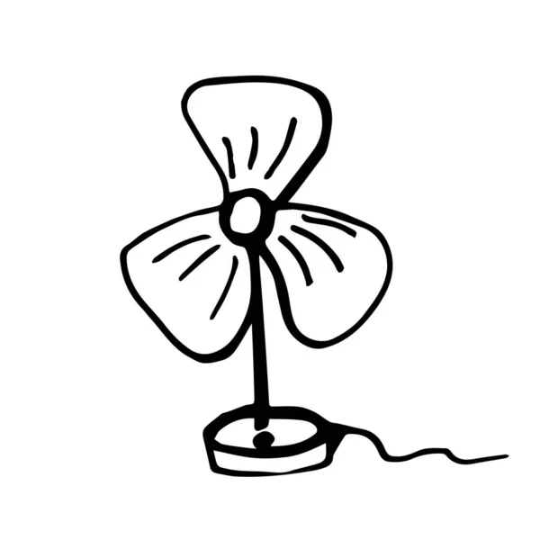 Pequeño Ventilador Mesa Estilo Doodle Dibuja Vector Ventilador Sobre Fondo — Vector de stock