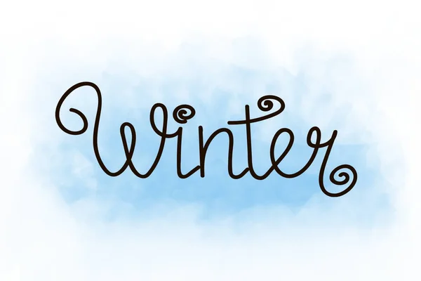 在蓝色的抽象背景上写着"冬天"这个字。. — 图库照片
