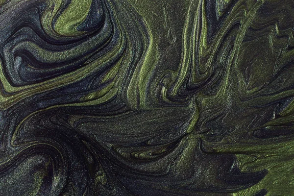 濃い緑と青のシマーの抽象的な背景 液体ネイルラッカーの美しい汚れを構成します 流体芸術 塗装技術を注ぎます — ストック写真