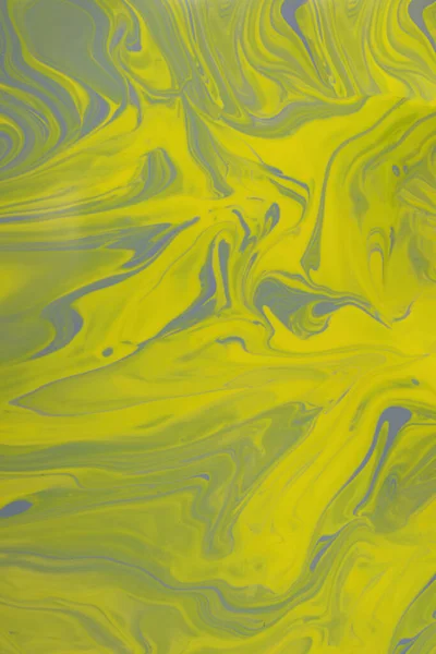 Abstract background in trendy grey and yellow colors.Make up concept.Beautiful stains of liquid nail laquers.Fluid art,pour painting technique.Good as digital decor,wallpaper for phone,copy space. — Stock Photo, Image