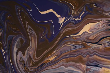 Mavi ve karamel mermer soyut arkaplan. Makyaj malzemesi. Sıvı tırnak lekelerinin güzel lekeleri. Sıvı sanat, boya teknikleri..