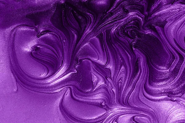 Monochrome violet marble background.Mixed nail polishes,make up concept.Beautiful stains of liquid texture.Fluid art,pour painting technique.Horizontal banner,can be used as digital decor.