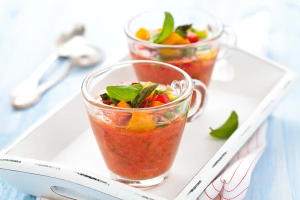 Gazpacho soppa i koppar. — Stockfoto