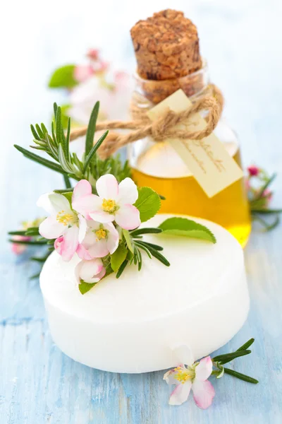 Soap, oil and herbs. — Stock Photo, Image