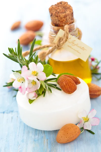 Soap, oil and herbs. — Stock Photo, Image