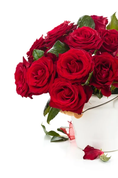 Red roses in bucket. — Stock Photo, Image