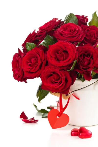 Red roses in bucket. — Stock Photo, Image