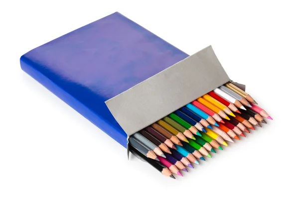 Colurful pencils in a box. — Stock fotografie