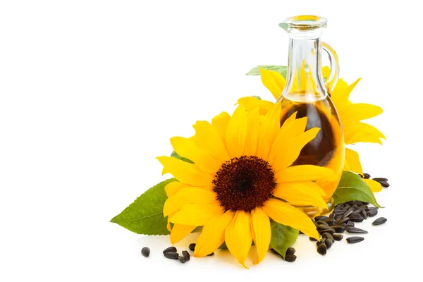 Sunflowers and sunflower oil. — Stock Photo, Image