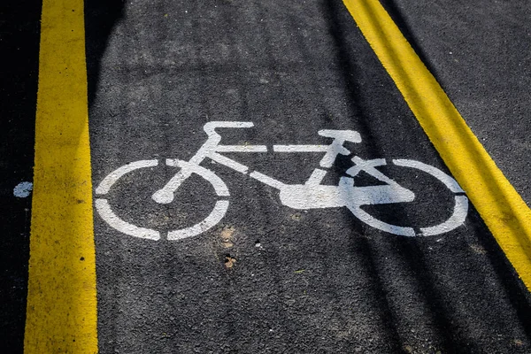 Outdoor road sign indicating dedicated route for bicycles in a large city