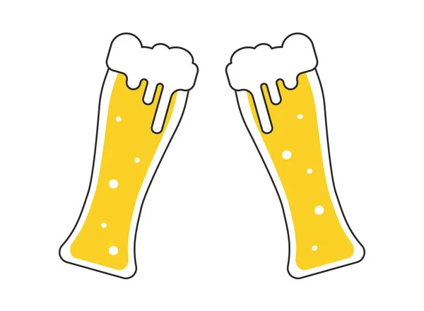 Twee biermokken met wit schuim geïsoleerd op witte achtergrond. Proost bier bril vector illustratie — Stockvector