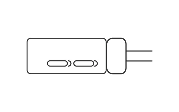 Símbolo vectorial capasitor eléctrico en estilo de contorno. A través de agujero icono capasitor electrolítico — Vector de stock