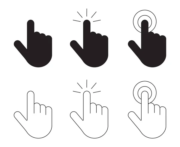 Ensemble Icônes Clic Main Cliquer Sur Les Symboles Vectoriels Main — Image vectorielle