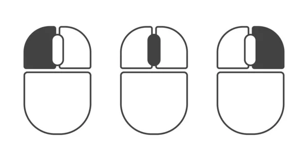 Komputer myszy lewym i prawym przyciskiem myszy, przewiń obrys koła zestaw ikon — Wektor stockowy