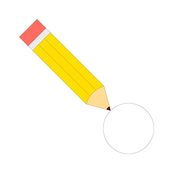 Yellow Pencil Drawing Perfect Circle Illustration Outline Illustration Style Isolated — Stock Vector