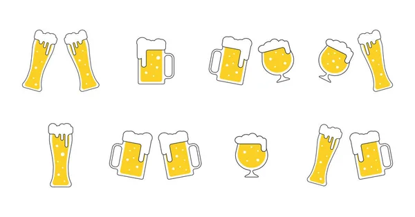 啤酒图标设置与不同的啤酒杯病媒图解隔离 酒吧或Oktoberfest菜单的图标 风格平坦 — 图库矢量图片