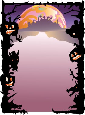 Cadılar Bayramı kenarlık ve dolunay.