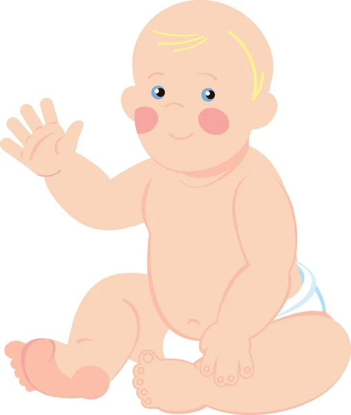 おむつに座っている赤ん坊のベクトルフラットイラスト — ストックベクタ