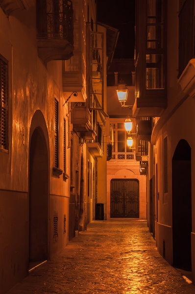 Street in central Palma de Mallorca at night