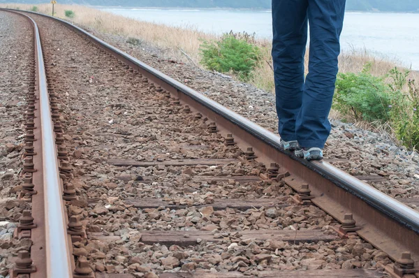 Walking on train tracks — Stock Photo, Image