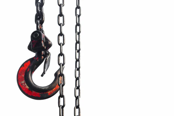 Red Lifting Hook Chain Hoist Crane Isolated White Background Copy — Stock Photo, Image