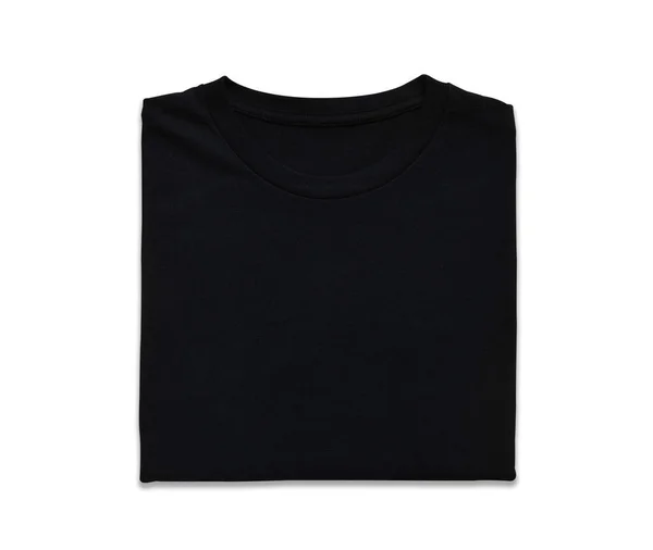 clipping path, top view of folded black color t-shirt isolated on white background