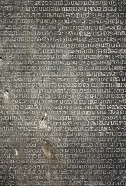 Bangkok, Tayland - 10 Eylül 2017: Tayland 'ın eski başkenti Sukhothai' de bulunan taşa kazınmış antik alfabe