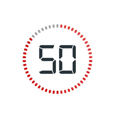 Modern tarzda elli saniye ya da dakika geri sayım zamanlayıcısı. Beyaz bir arkaplanda izole edilmiş