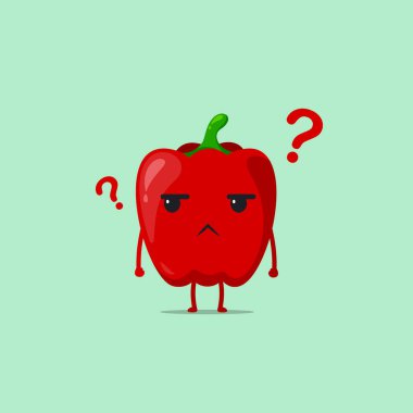Kırmızı biber karakteri, yeşil arka planda şaşkın bir şekilde soyutlanmış hissediyor. Kırmızı biber karakteri simgesi çizimi