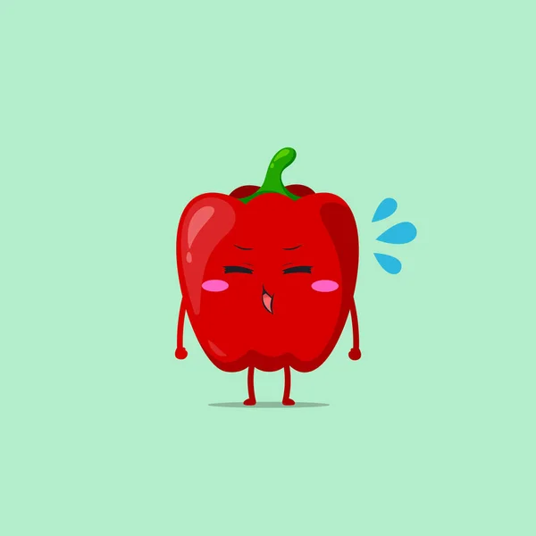 Red Paprika Personaggio Annoia Isolato Uno Sfondo Verde Illustrazione Emoticon — Vettoriale Stock
