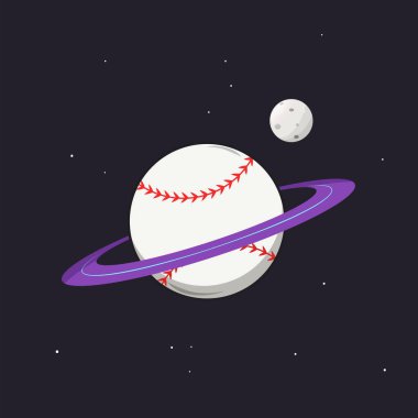 Concept illustration of planet baseball isolated on a black background with moon and stars clipart