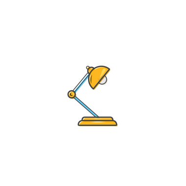 Düz Masa Lambası Çizgi Film Stili Etiket, Simge İçin Uygun. Beyaz bir arkaplanda izole edilmiş