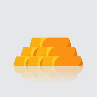 Beyaz arkaplanda yansıması olan altın çubuğunun vektör illüstrasyonu